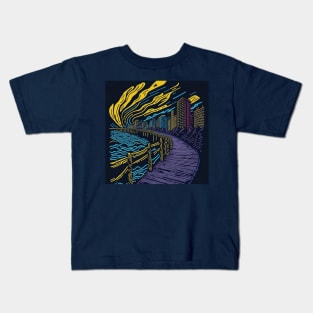 City Boardwalk at Night Kids T-Shirt